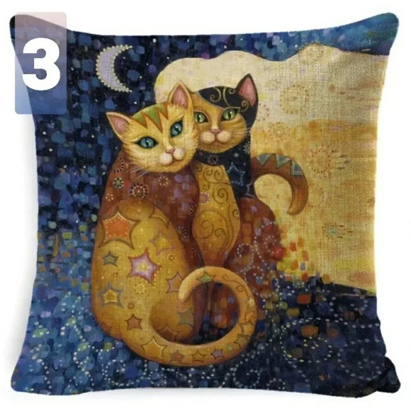 Cat Set Of 4 Art Deco Artisan Accent Throw Geometric Pillow Covers Slip-On New - Picture 4 of 8